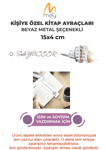 Kitap Ayracı Beyaz Metal Renk Isme Özel Püsküllü