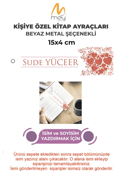 Mey Art Kitap Ayracı  Beyaz Metal Renk  Isme Özel Püsküllü