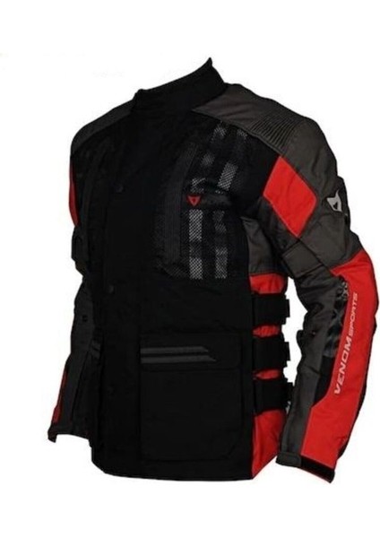 Su ve Rüzgar Geçirmez CE Korumalı 600D Kumaş Siyah Kırmızı Touring Motosiklet Ceketi – Dayanıklı ve Konforlu