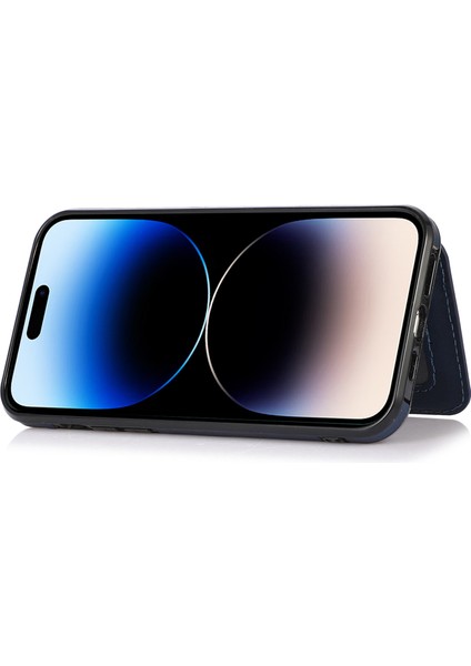 Iphone 14 Pro Telefon Kılıfı 6.1 Inç Kickstand Card Tasarım Telefon Kapağı Pu Deri+Tpu Manyetik Araba Montajı Metal Sac Mavi ile Anti Damla Kılıf (Yurt Dışından) modelleri