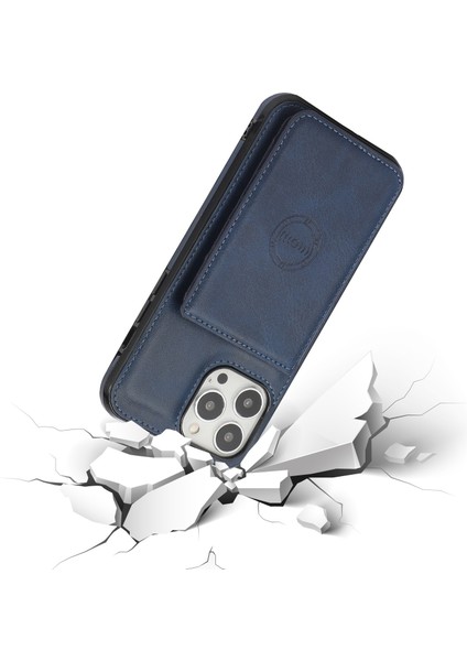 Iphone 14 Pro Telefon Kılıfı 6.1 Inç Kickstand Card Tasarım Telefon Kapağı Pu Deri+Tpu Manyetik Araba Montajı Metal Sac Mavi ile Anti Damla Kılıf (Yurt Dışından) fırsatları