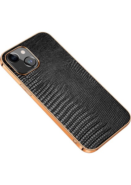 Iphone 14 Telefon Kasası Şok Geçirmez Kasa Kertenkele Doku Anti-Çizgiye Karşı Deri Kaplı Elektraplatma Tpu Arka Kapak Black (Yurt Dışından)