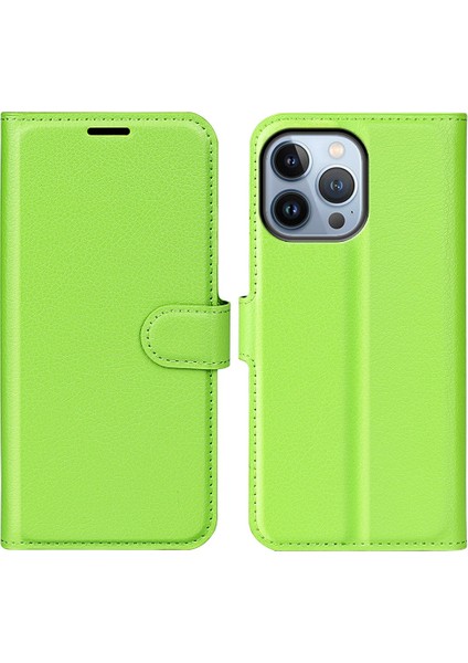 Iphone 14 Pro Telefon Kılıfı Için 6.1 Inç Litchi Doku Pu Deri Deri Stand Flip Cover Anti-Slatch Tam Koruyucu Cüzdan Telefon Vaka Yeşil (Yurt Dışından)