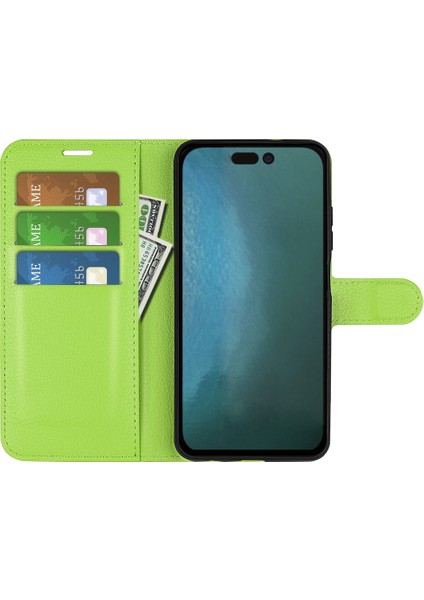 Iphone 14 Pro Telefon Kılıfı Için 6.1 Inç Litchi Doku Pu Deri Deri Stand Flip Cover Anti-Slatch Tam Koruyucu Cüzdan Telefon Vaka Yeşil (Yurt Dışından)