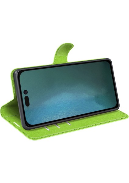 Iphone 14 Pro Telefon Kılıfı Için 6.1 Inç Litchi Doku Pu Deri Deri Stand Flip Cover Anti-Slatch Tam Koruyucu Cüzdan Telefon Vaka Yeşil (Yurt Dışından)