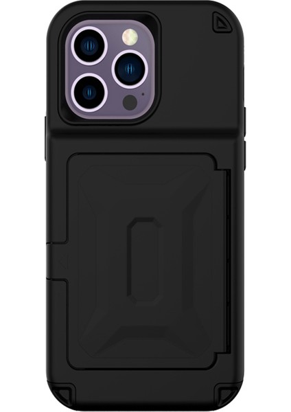 Iphone 14 Pro Kickstand Pc+Tpu Kasası Kasa Yanışı Fonksiyon Kart Turtusu Kardiyor Telefon Kapak Black (Yurt Dışından)