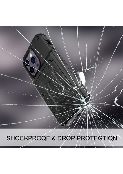 Iphone 14 Pro Kickstand Pc+Tpu Kasası Kasa Yanışı Fonksiyon Kart Turtusu Kardiyor Telefon Kapak Black (Yurt Dışından)