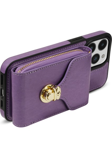 Iphone 14 Pro Pu Deri Kaplamalı Tpu Fermuar Telefon Kılıfı Yuvası Kickstand Shockproof Cover-Purple (Yurt Dışından) modelleri
