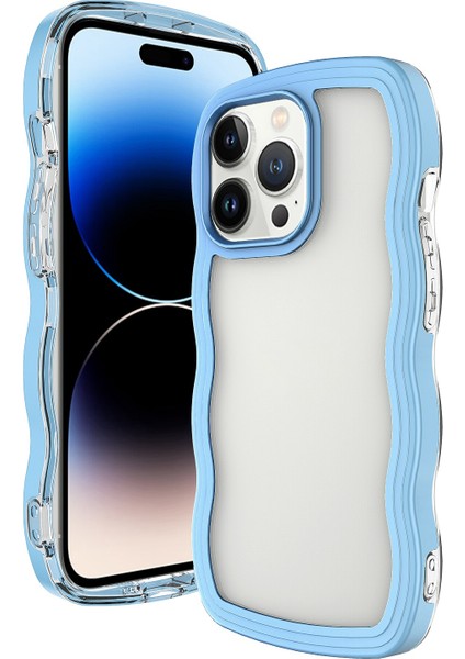 Iphone 14 Pro Renk Çerçevesi Şeffaf Arka Kapak Pc+Tpu Dalga Edge Tasarım Telefon Damla Geçirmez Kasa Mavisi (Yurt Dışından)