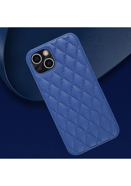 Iphone 14 Telefon Kasası Rhombus Doku Tasarımı Pu Derisi+Tpu Şok Geçirmez Kayma Dışı Kavrama Koruyucu Kapak-Mavi (Yurt Dışından)