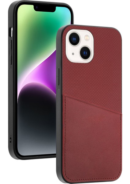 Iphone 14 Telefon Kasası Için Telefon Geri Kapağı 6.1 Inç Cowhide Deri Kaplamalı Tpu+Pc Çizik Dirençli Koruyucu Telefon Kasa-Karanlık Kırmızı (Yurt Dışından)