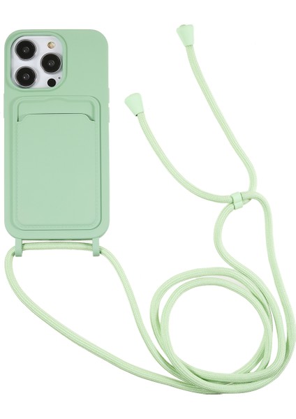 Iphone 14 Pro Fone Case Için Sıvı Silikon Kapak Kart Yuvası Kayış Işığı Yeşil ile Çizgiye Karşı Çizelge Anti Şok Geçirmez Kılıf (Yurt Dışından)