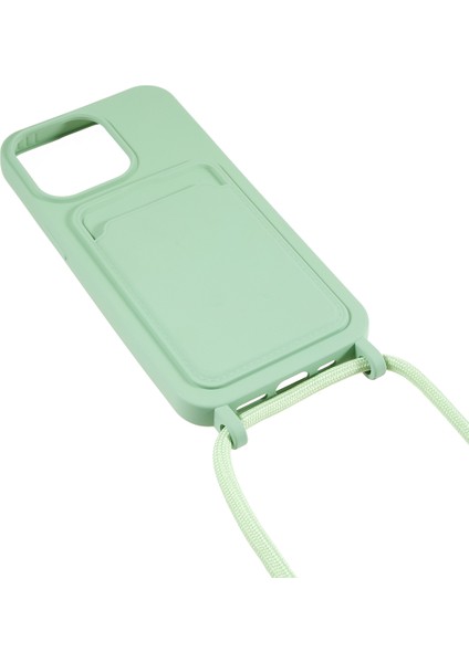 Iphone 14 Pro Fone Case Için Sıvı Silikon Kapak Kart Yuvası Kayış Işığı Yeşil ile Çizgiye Karşı Çizelge Anti Şok Geçirmez Kılıf (Yurt Dışından)