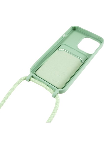 Iphone 14 Pro Fone Case Için Sıvı Silikon Kapak Kart Yuvası Kayış Işığı Yeşil ile Çizgiye Karşı Çizelge Anti Şok Geçirmez Kılıf (Yurt Dışından)