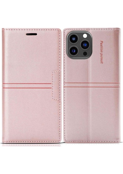 Iphone 14 Pro Telefon Kılıfı 6.1 Inç Pu Deri Cüzdan Kılıfı Manyetik Otomatik Absorlanmış Tam Koruma Cep Telefon Kabuğu Stand-Rose Gold ile (Yurt Dışından)