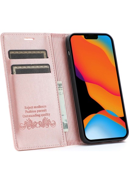 Iphone 14 Pro Telefon Kılıfı 6.1 Inç Pu Deri Cüzdan Kılıfı Manyetik Otomatik Absorlanmış Tam Koruma Cep Telefon Kabuğu Stand-Rose Gold ile (Yurt Dışından) fiyatları