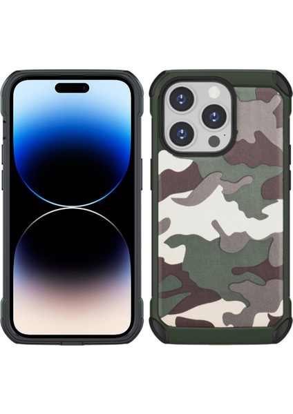 Iphone 14 Pro Telefon Kılıfı 6.1 Inç Kamuflaj Pu Deri Kaplamalı Telefon Arka Kapak Airgag Abs+Pc Koruyucu Kılıf Yeşili (Yurt Dışından)
