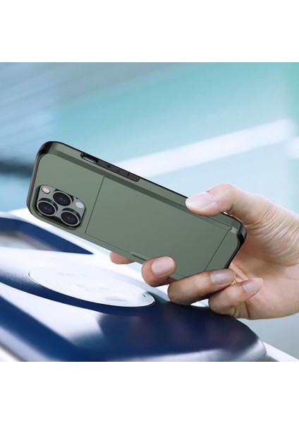 Iphone 14 Pro 6.1 Inç Çizgiye Döküm Anti Telefon Kılıf Kart Tutucu Yumuşak Tpu+Sert Pc Hibrid Kapak-Dark Yeşil (Yurt Dışından) fiyatları
