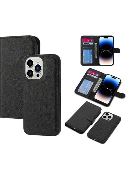 Iphone 14 Pro Telefon Kılıfı Çıkarılabilir Tpu Geri Kılıf Çapraz Doku Pu Deri Derdan Damla Koşullu Kapak Flip Stand Cüzdan Kabuk Black (Yurt Dışından)
