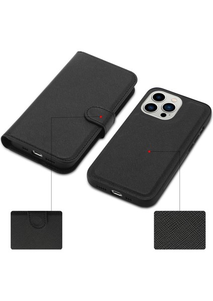 Iphone 14 Pro Telefon Kılıfı Çıkarılabilir Tpu Geri Kılıf Çapraz Doku Pu Deri Derdan Damla Koşullu Kapak Flip Stand Cüzdan Kabuk Black (Yurt Dışından)