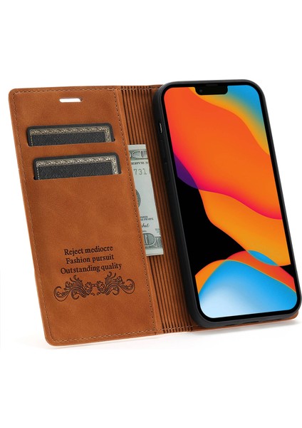 Iphone 14 Pro Telefon Kılıfı 6.1 Inç Pu Deri Cüzdan Kılıfı Manyetik Otomatik Absorlanmış Tam Koruma Cep Telefon Kabuğu Stand-Brown (Yurt Dışından) fiyatları