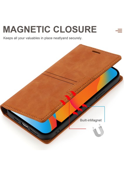 Iphone 14 Pro Telefon Kılıfı 6.1 Inç Pu Deri Cüzdan Kılıfı Manyetik Otomatik Absorlanmış Tam Koruma Cep Telefon Kabuğu Stand-Brown (Yurt Dışından) fırsatları