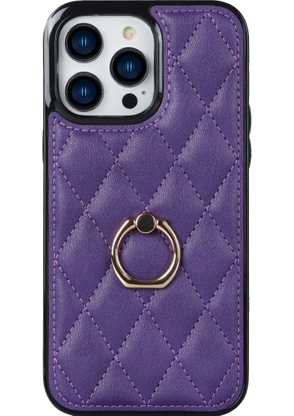 Iphone 14 Pro 14 Pro Telefon Kılıfı Tutucu Kickstand Pu Deri Kaplamalı Tpu Rhombus Izgara Deseni Baskılı Anti-Çizelge Arka Kapak Morası (Yurt Dışından)
