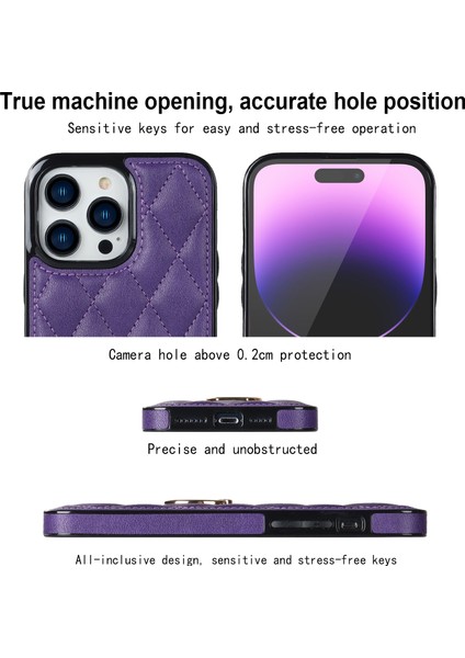 Iphone 14 Pro 14 Pro Telefon Kılıfı Tutucu Kickstand Pu Deri Kaplamalı Tpu Rhombus Izgara Deseni Baskılı Anti-Çizelge Arka Kapak Morası (Yurt Dışından)