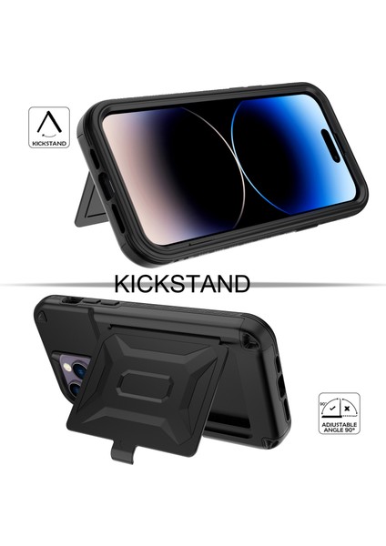 Iphone 14 Pro Kickstand Pc+Tpu Kasası Kasa Yanışı Fonksiyon Kart Turtusu Kardiyor Telefon Kapak Black (Yurt Dışından)