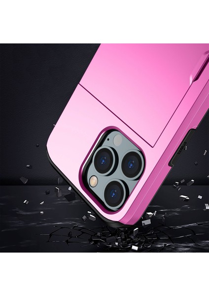 Iphone 14 Pro 6.1 Inç Çizgiye Döküm Anti Telefon Kılıf Kart Tutucu Yumuşak Tpu+Sert Pc Hibrid Kapak Pembe (Yurt Dışından)