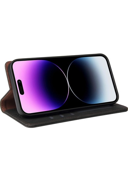 Iphone 14 Pro Telefon Kılıfı Için Ultra Ince Manyetik Telefon Kapak Kapağı Şok Geçirmez Stand Cüzdanı Pu Deri Cep Telefon Kılıfı Black (Yurt Dışından) modelleri