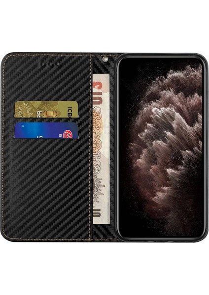 Iphone 14 Pro Telefon Kılıfı 6.1 Inç Kırılma Kanıtı Karbon Fiber Doku Pu Deri Kılıf Otomatik Manyetik Kapalı Flip Stand Cüzdan Kapağı Black (Yurt Dışından)