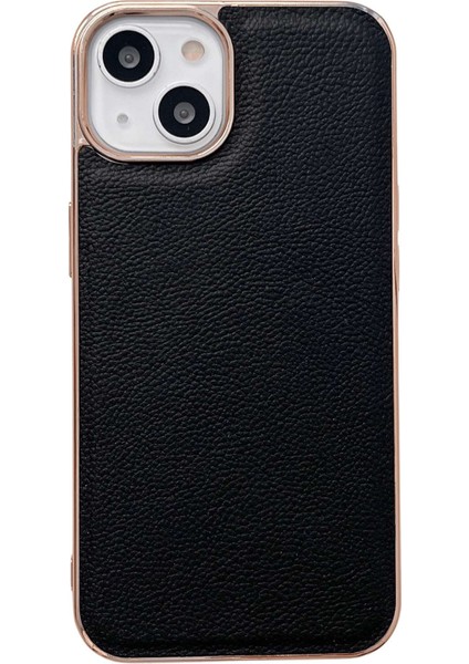 Iphone 14 Telefon Kılıfı Koruyucu Kapak 6.1 Inç Orijinal Cowhide Deri+Tpu Elektraplatma Anti-Drop Cep Telefon Kılıfı Black (Yurt Dışından)