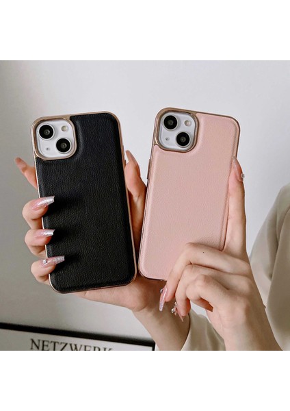 Iphone 14 Telefon Kılıfı Koruyucu Kapak 6.1 Inç Orijinal Cowhide Deri+Tpu Elektraplatma Anti-Drop Cep Telefon Kılıfı Black (Yurt Dışından)