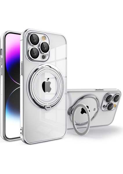 Iphone 14 Pro Phone Case Şok Geçirmez Kılıf Pc+Tpu Telefon Kapağı Dönen Kickstand Magsafe-Silver ile Uyumlu (Yurt Dışından)