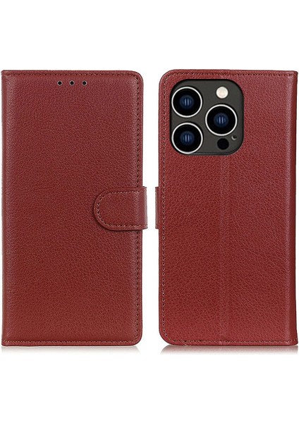 Iphone 14 Pro Telefon Kılıfı 6.1 Inç Litchi Doku Aşınma Dayanıklı Pu Deri Kapak Standı Manyetik Koruyucu Damla Geçirmez Cüzdan Case-Brown (Yurt Dışından)