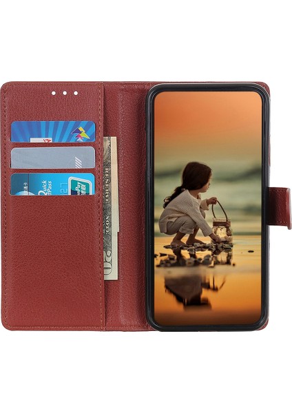 Iphone 14 Pro Telefon Kılıfı 6.1 Inç Litchi Doku Aşınma Dayanıklı Pu Deri Kapak Standı Manyetik Koruyucu Damla Geçirmez Cüzdan Case-Brown (Yurt Dışından)
