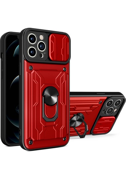 Iphone 14 Pro 6.1 Inç Slayt Lens Kapağı Kickstand Pc+Tpu Kabuk Kart Tutucu Şok Geçirmez Telefon Kılıf Kedisi (Yurt Dışından)