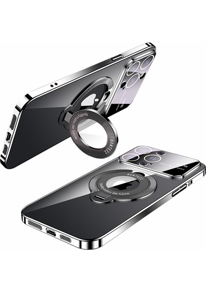 Magsafe-Black ile Uyumlu iPhone 14 Pro Electolecating Kickstand Telefon Kapağı Için Ince Pc Telefon Kılıfı (Yurt Dışından)