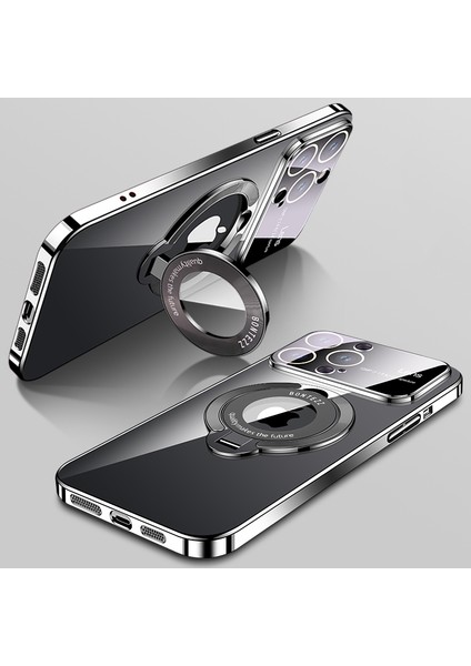 Magsafe-Black ile Uyumlu iPhone 14 Pro Electolecating Kickstand Telefon Kapağı Için Ince Pc Telefon Kılıfı (Yurt Dışından)