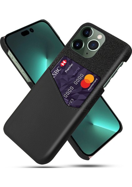 Iphone 14 Pro Flo Telefon Kasası 6.1 Inç Akıllı Telefon Kapağı Kartı Yuvası Kumaş Doku Pu Deri Kaplı Sert Pc Telefon Kılıf (Yurt Dışından)