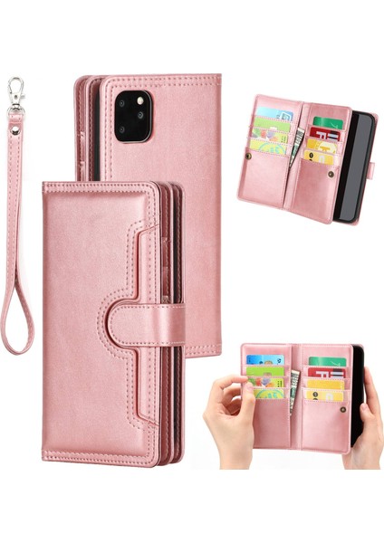Iphone 14 Pro Telefon Kılıfı 6.1 Inç Deri Deri Flip Cüzdan Kılıfı Çoklu Kart Yuvaları Stand Manyetik Telefon Kapağı El Strap-Rose Altın (Yurt Dışından) fırsatları