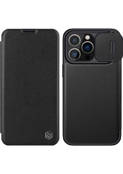 Iphone 14 Pro Telefon Kılıfı Için 6.1 Inç Kart Yuvası ve Kayar Lens Koruyucu Black ile Pu Deri Arka Kapak (Yurt Dışından)