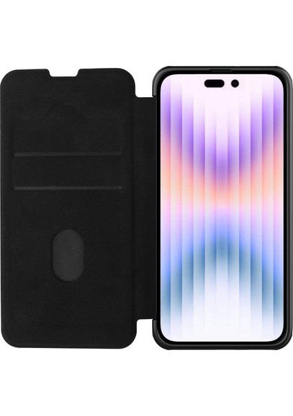 Iphone 14 Pro Telefon Kılıfı Için 6.1 Inç Kart Yuvası ve Kayar Lens Koruyucu Black ile Pu Deri Arka Kapak (Yurt Dışından)