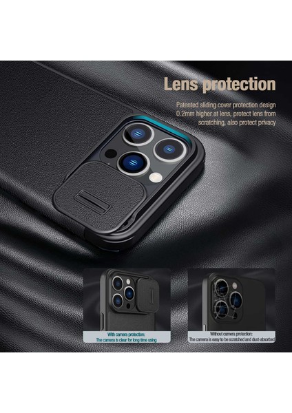 Iphone 14 Pro Telefon Kılıfı Için 6.1 Inç Kart Yuvası ve Kayar Lens Koruyucu Black ile Pu Deri Arka Kapak (Yurt Dışından)