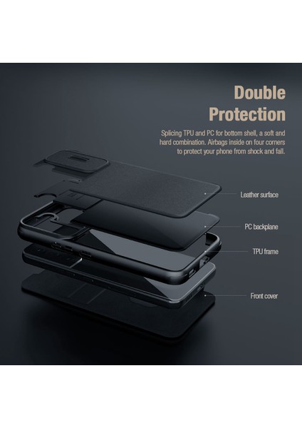 Iphone 14 Pro Telefon Kılıfı Için 6.1 Inç Kart Yuvası ve Kayar Lens Koruyucu Black ile Pu Deri Arka Kapak (Yurt Dışından)