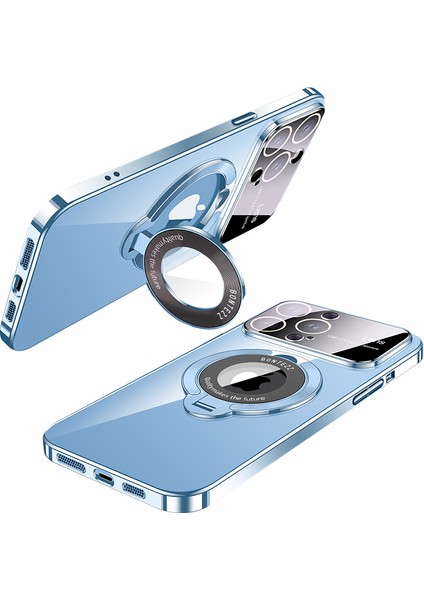 Magsafe-Mavi ile Uyumlu iPhone 14 Pro Electoleplating Kickstand Telefon Kapağı Için Ince Pc Telefon Kılıfı (Yurt Dışından)