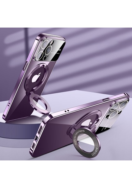 Magsafe-Mavi ile Uyumlu iPhone 14 Pro Electoleplating Kickstand Telefon Kapağı Için Ince Pc Telefon Kılıfı (Yurt Dışından)