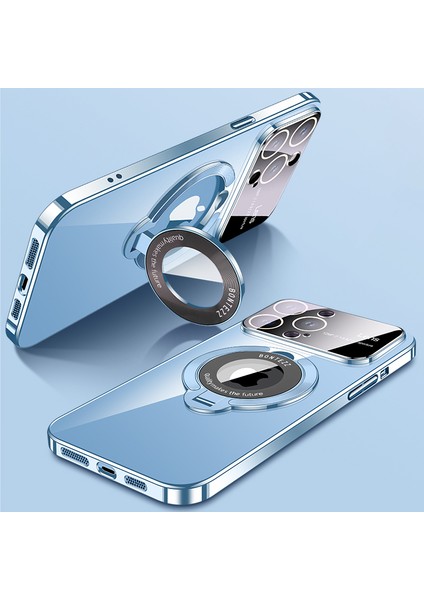 Magsafe-Mavi ile Uyumlu iPhone 14 Pro Electoleplating Kickstand Telefon Kapağı Için Ince Pc Telefon Kılıfı (Yurt Dışından)