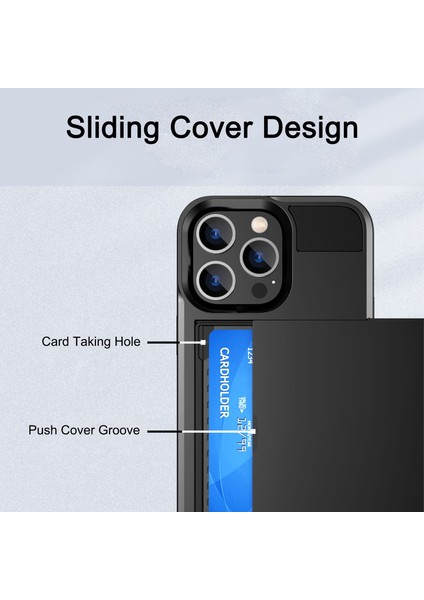 Iphone 14 Pro Telefon Kılıfı Için 6.1 Inç Kayan Kart Tutucu Pürüzsüz Yüzey Pc+Tpu Hibrit Telefon Kabuk Rose Gold (Yurt Dışından)
